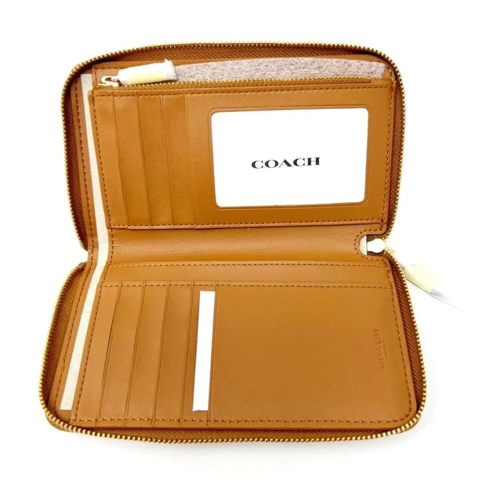 NWT Coach Medium ID Zip Wallet With Diary Embroidery Penny Multi Grained Leather